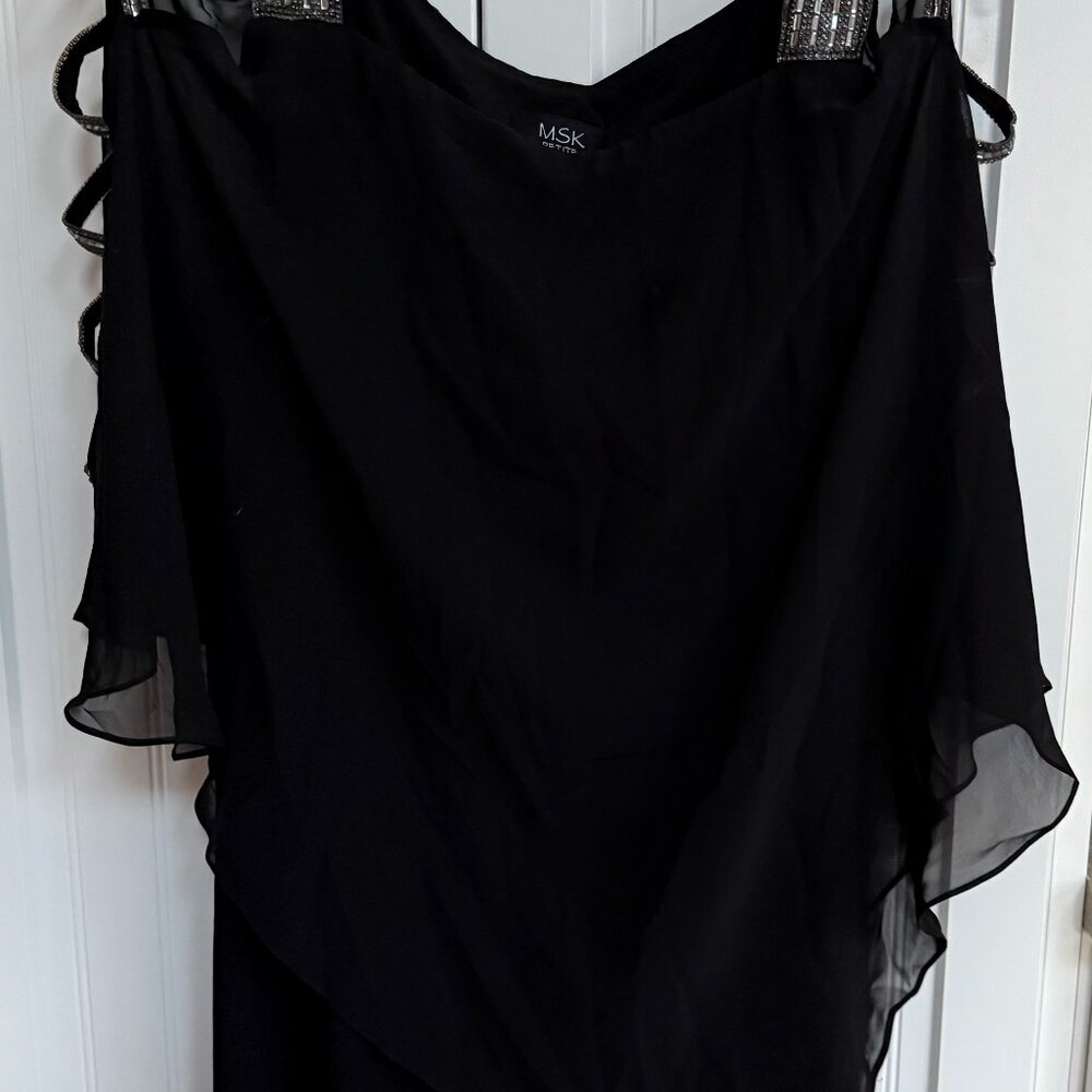 MSK Petite L Womens Black DRESS Sparkly accents Sheath Cape